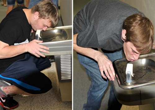 My younger son and Chase found out how small the drinking fountains are.