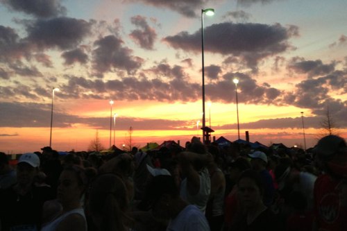Our standard beautiful Texas sunrise illuminates the race start.